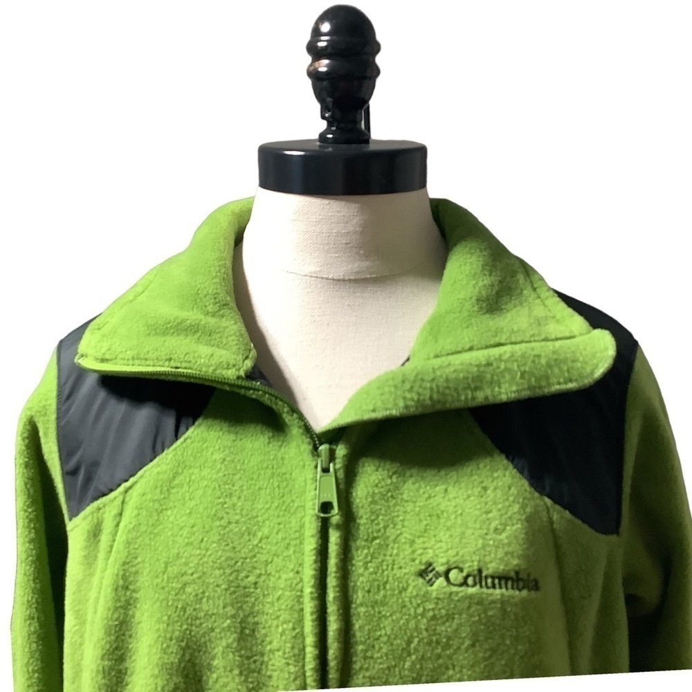 COLUMBIA Full Zip Fleece Jacket Green Black Thumbhole Cuffs Size L